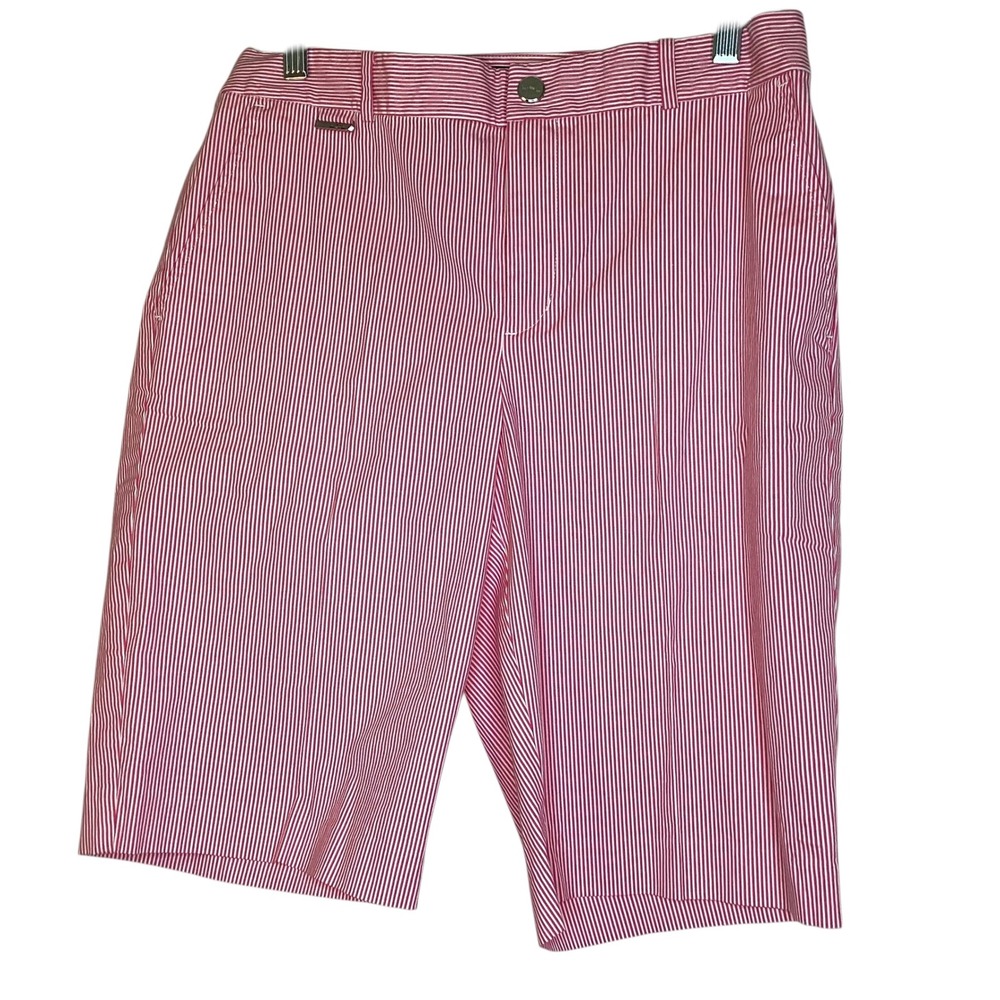 Lauren Ralph Lauren Active Pink White Stripe Bermuda Shorts Women Sz 10 Golf EUC